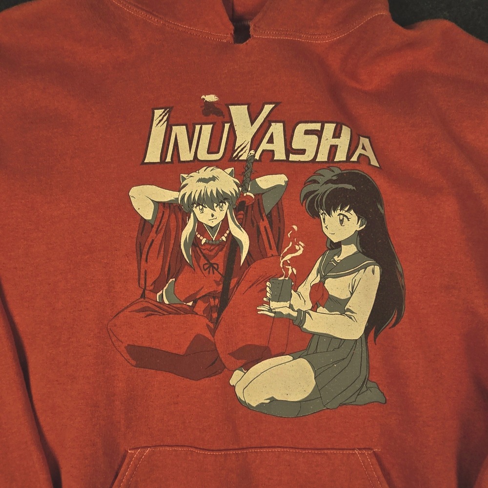 Y2K Inuyasha Men's Red Graphic Anime Streetwear Casual Oversized Hoodie Size L - Picture 2 of 10